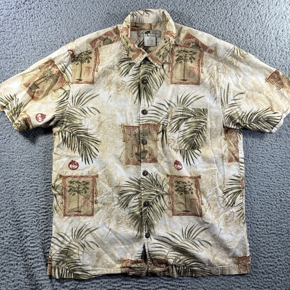 Joe Marlin Men Medium Hawaiian Shirt Cotton Rayon Palm Tree Tropical Camp Short